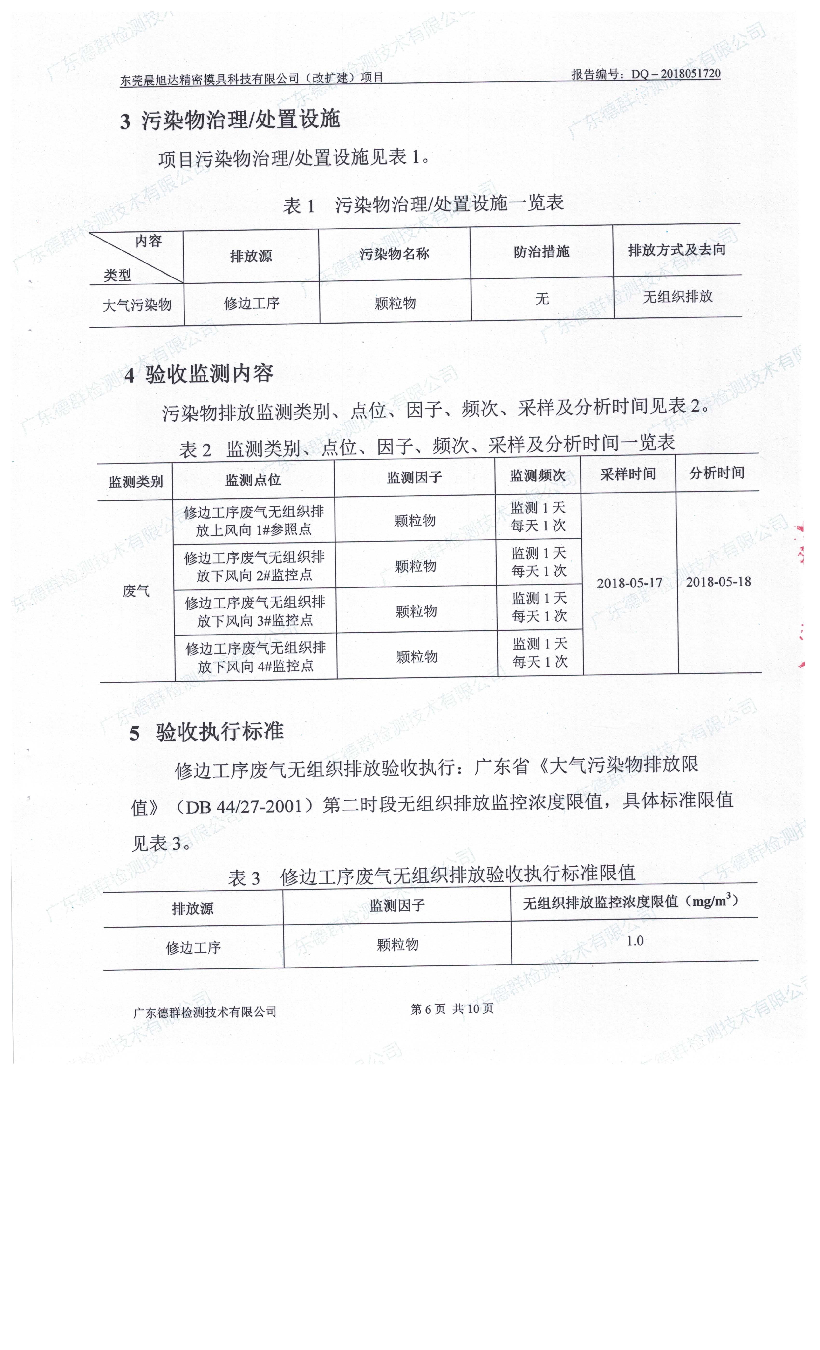 东莞晨旭达精密模具科技有限公司改扩建项目自主验收公示