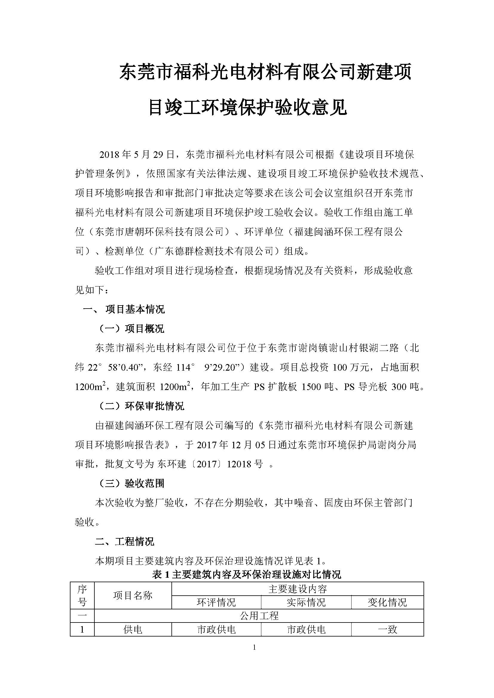 东莞市福科光电材料有限公司新建项目竣工环境保护验收公示