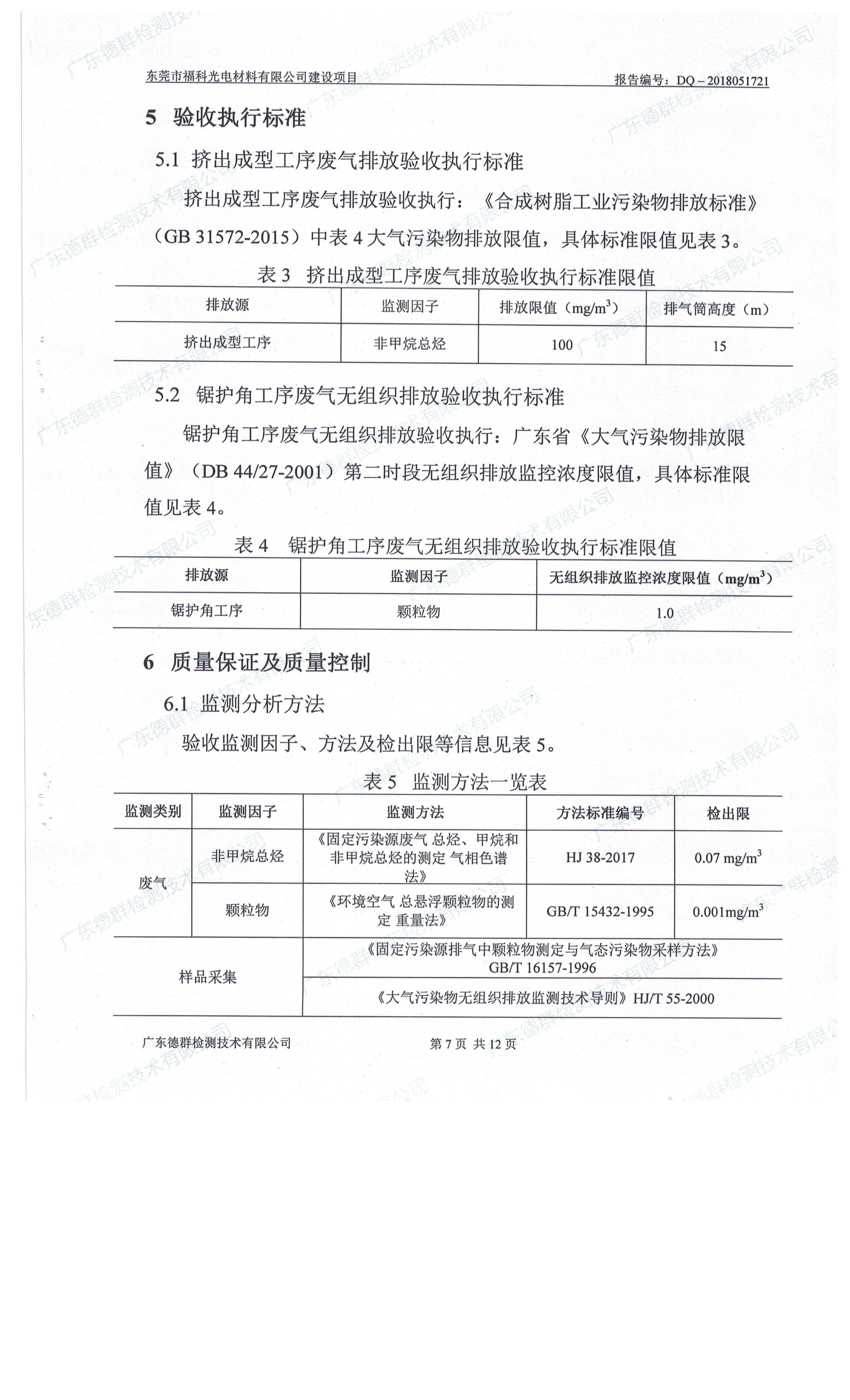 东莞市福科光电材料有限公司新建项目竣工环境保护验收公示